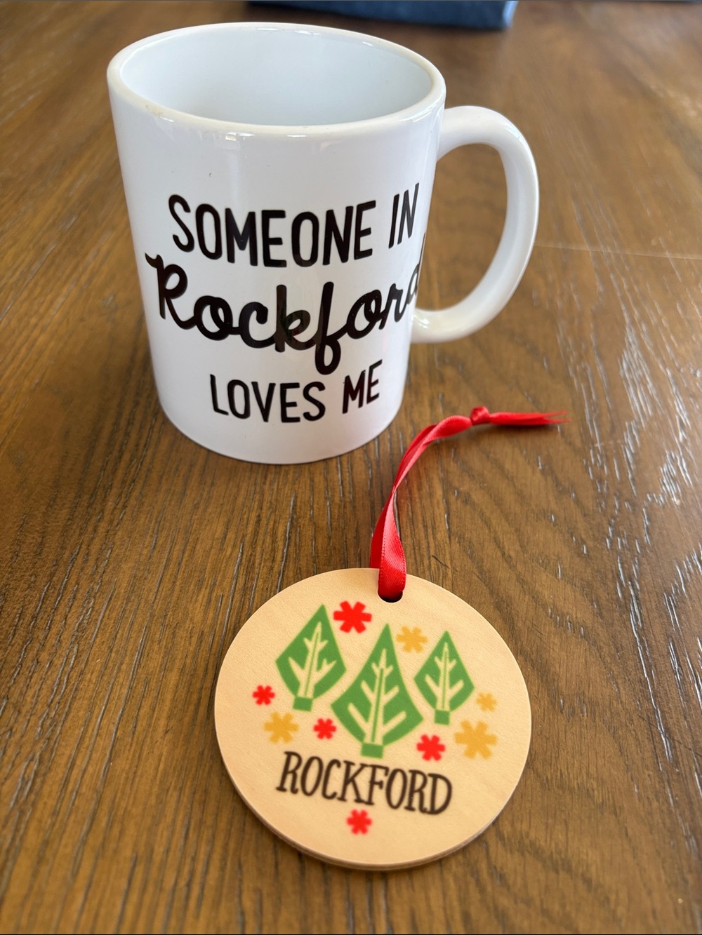 Rockford Holiday Ornament and White Mug Gift Set